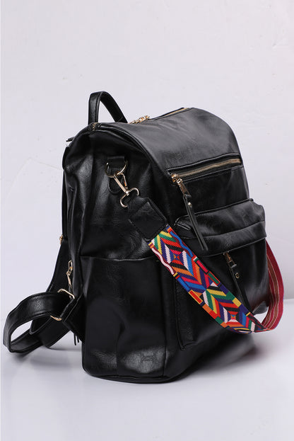 Geometric Crochet Strap PU Leather Backpack