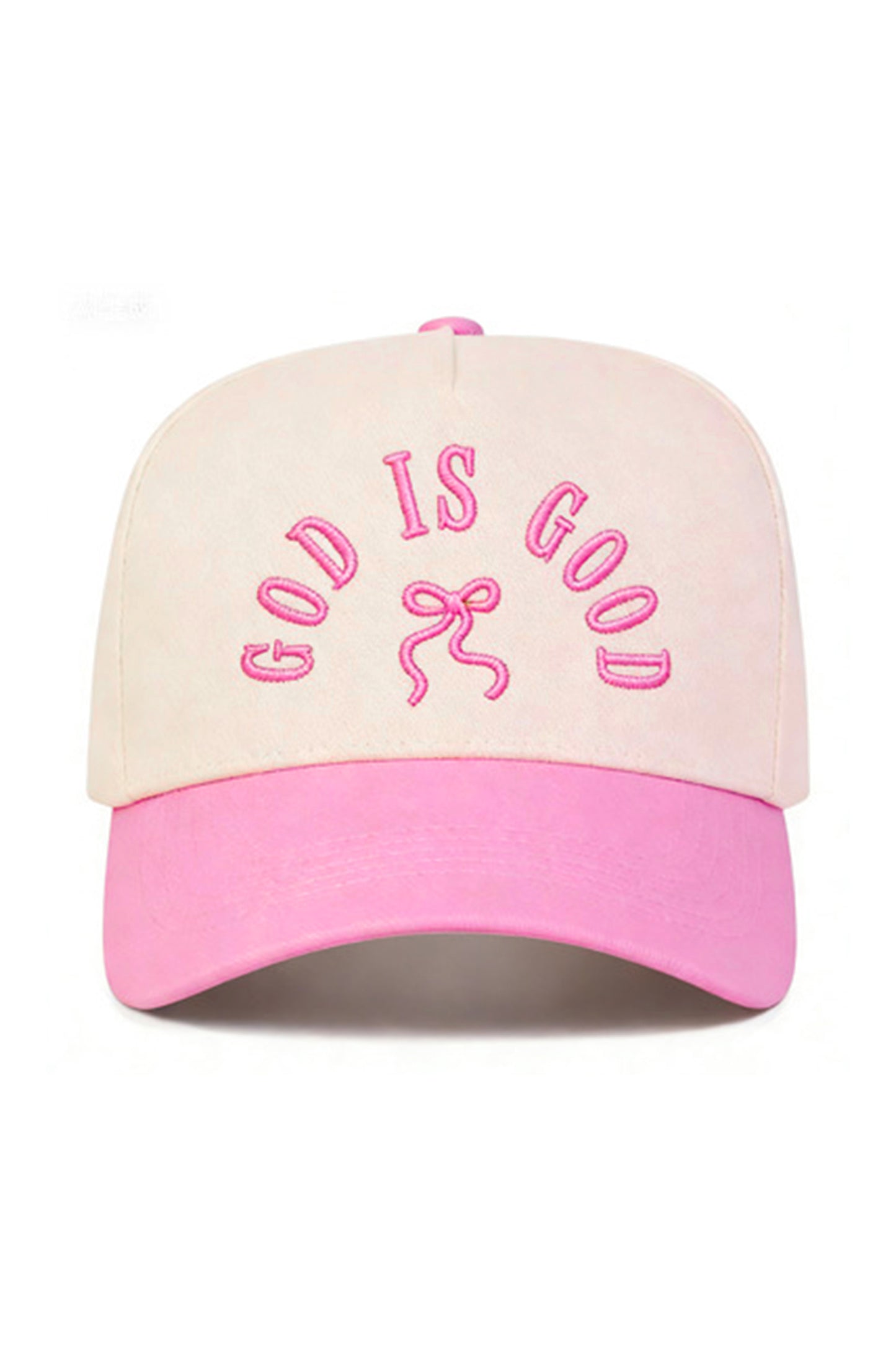 Pink GOD IS GOOD Embroidered Bow Baseball Cap