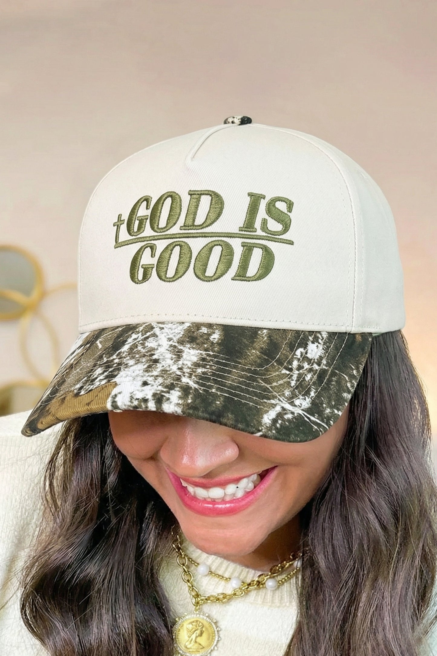 Green GOD IS GOOD Embroidered Camo Baseball Cap