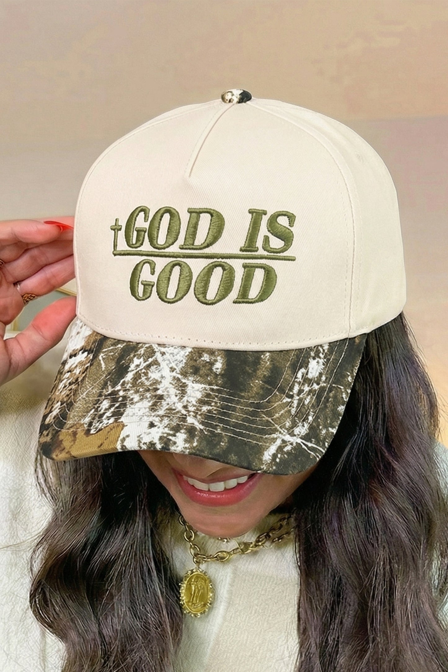 Green GOD IS GOOD Embroidered Camo Baseball Cap