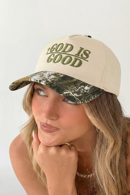 Green GOD IS GOOD Embroidered Camo Baseball Cap