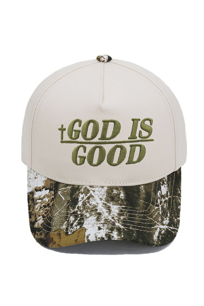 Green GOD IS GOOD Embroidered Camo Baseball Cap