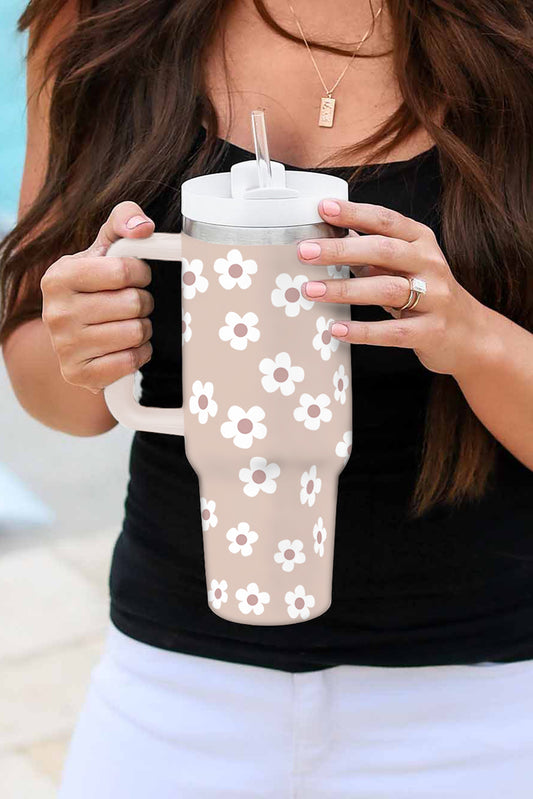 Floral Stainless Tumbler With Lid And Straw