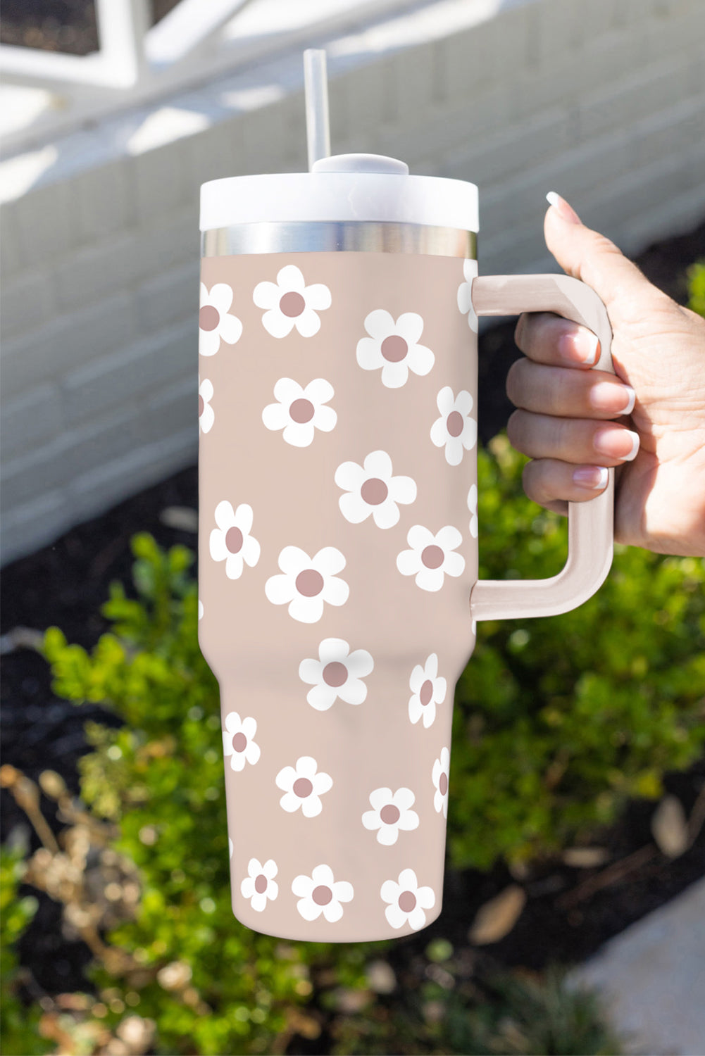 Floral Stainless Tumbler With Lid And Straw