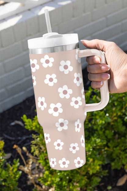 Floral Stainless Tumbler With Lid And Straw