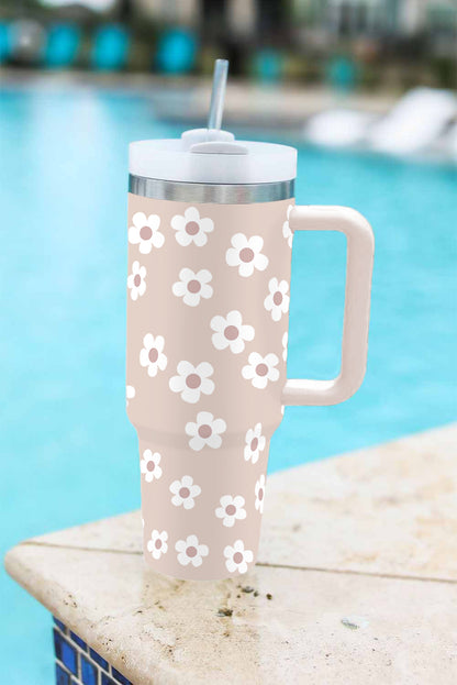 Floral Stainless Tumbler With Lid And Straw