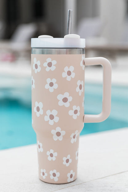 Floral Stainless Tumbler With Lid And Straw