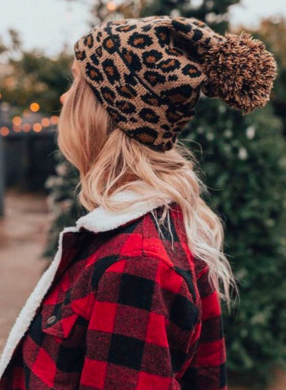 Pom Pom Leopard Winter Beanie