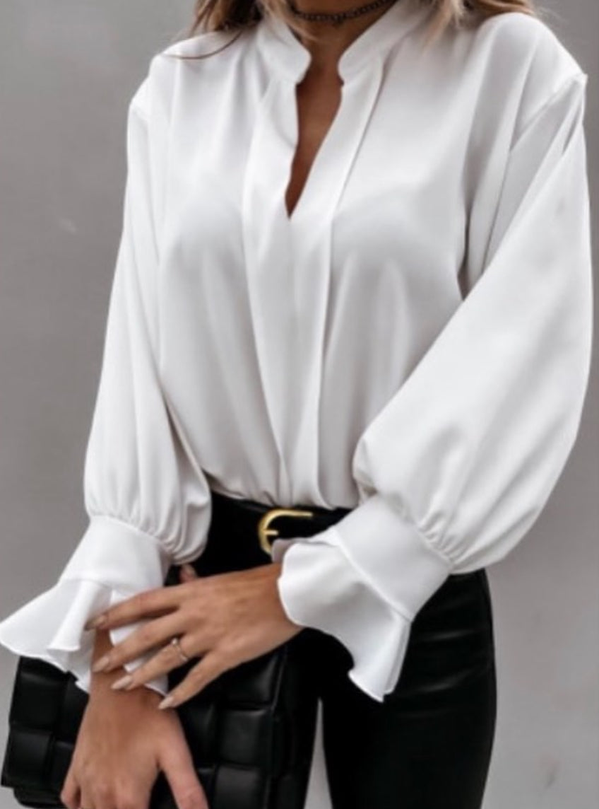 V Neck Long Puff Sleeve Top | 2 Colors |