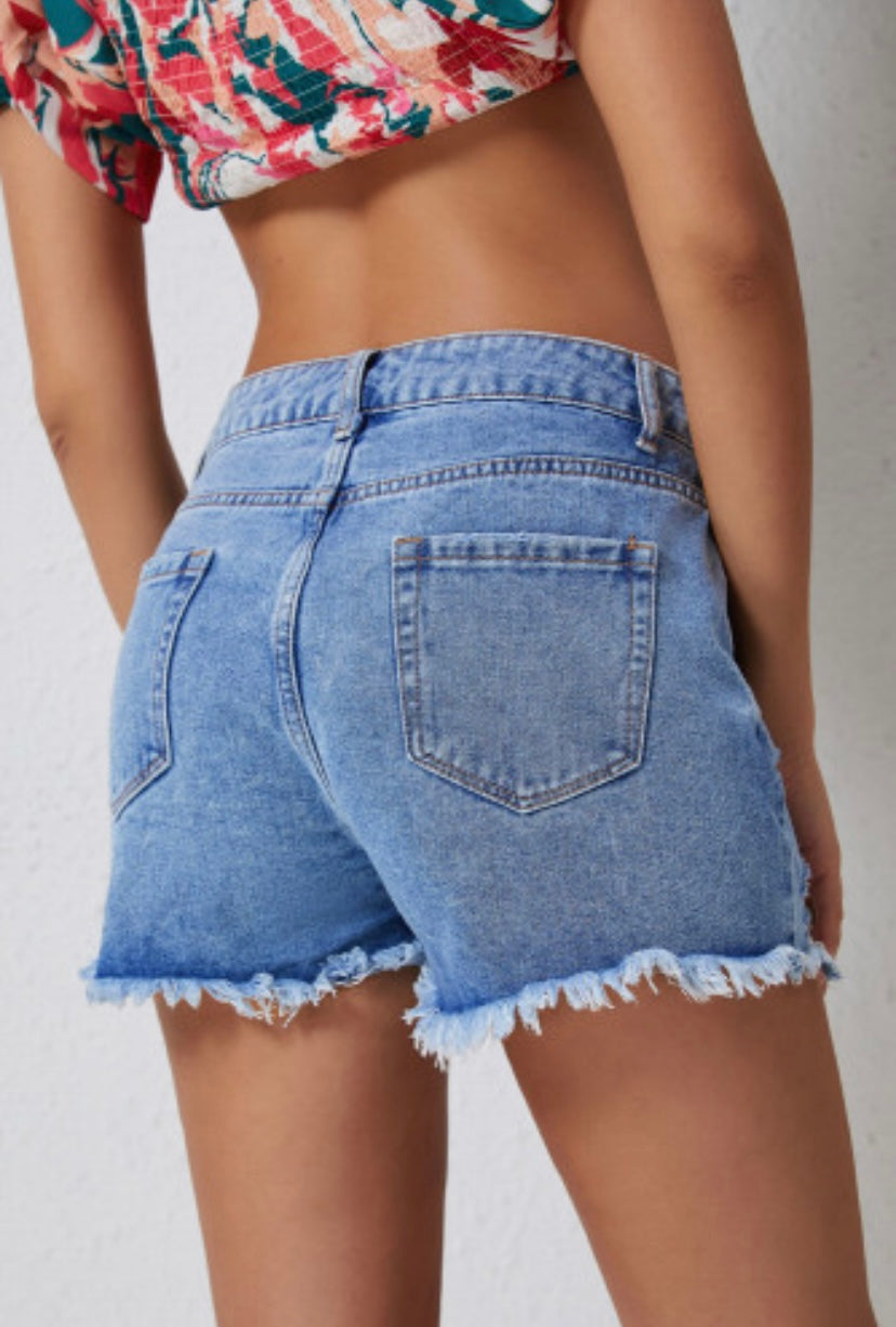 Crossover Waist Denim Shorts