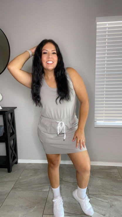 Gray Sleeveless Drawstring Waist Mini Dress