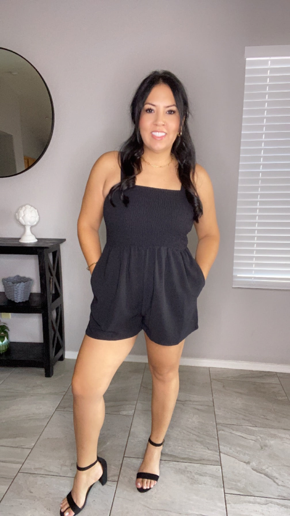 Casual Pocketed Smocked Sleeveless Romper