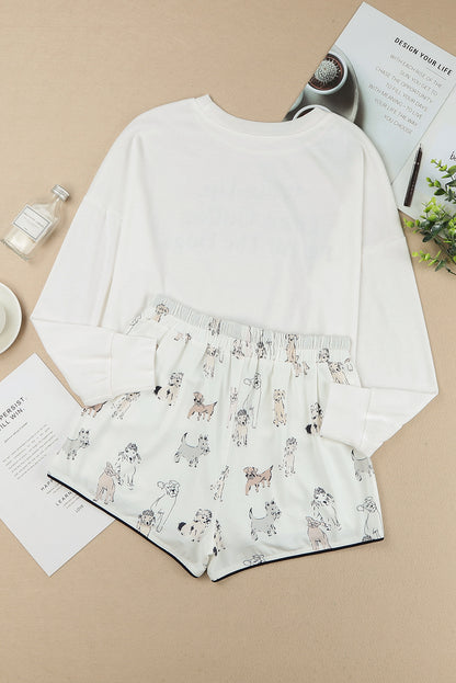 Doggie Print Shorts with Long Sleeve Pajama Set