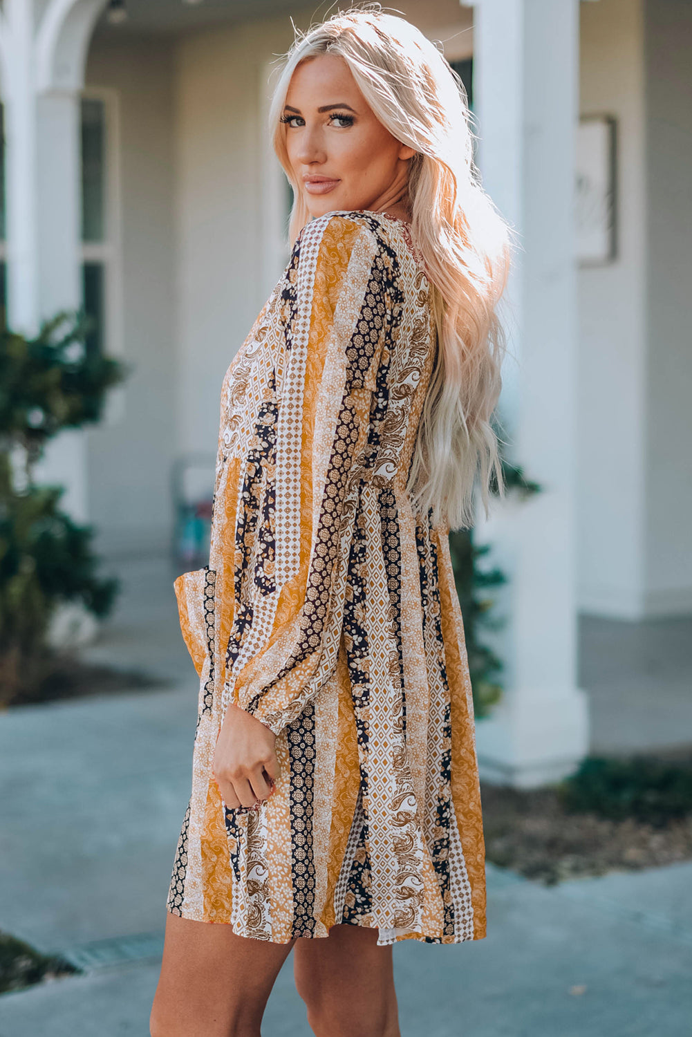 Boho Floral Long Sleeve Dress