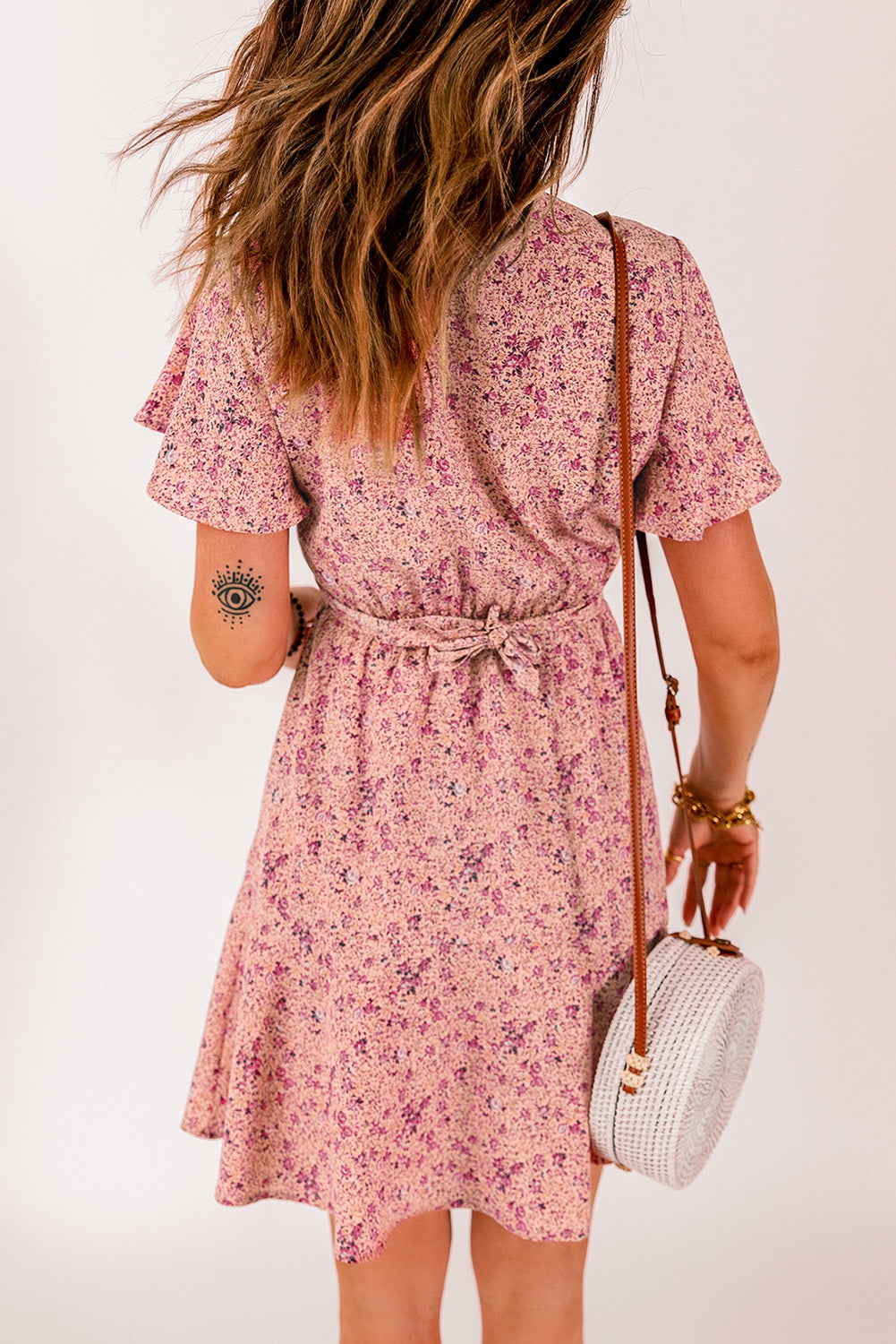 Pink Floral Tie Front Mini Dress