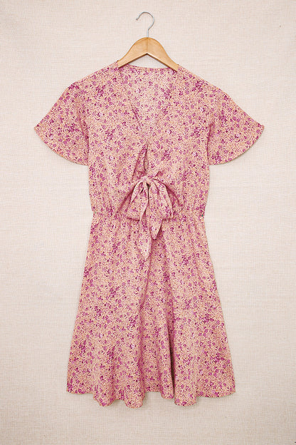 Pink Floral Tie Front Mini Dress