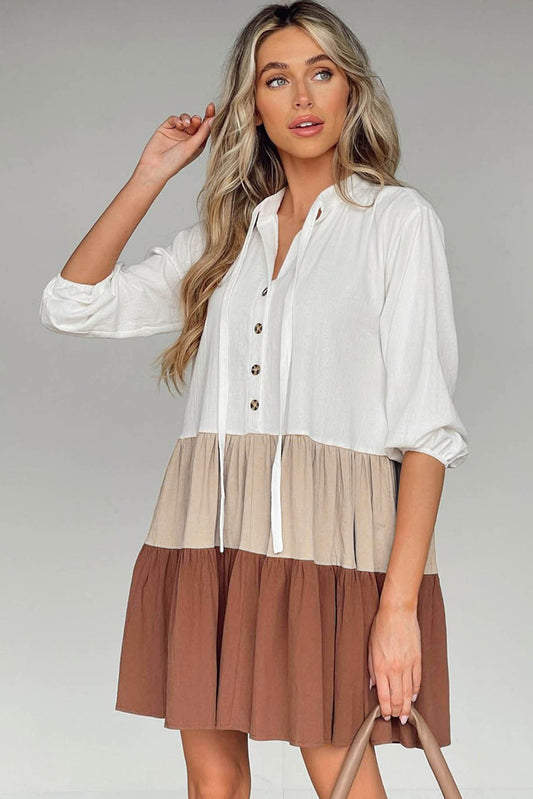 Colorblock Ruffled Tiered Mini Dress