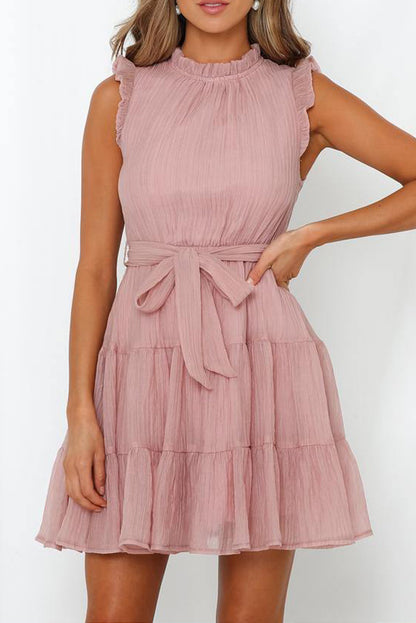 Pink Tiered Ruffled Sleeveless Mini Dress