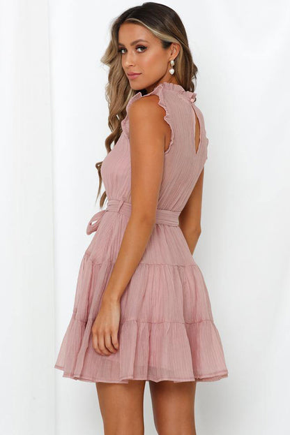 Pink Tiered Ruffled Sleeveless Mini Dress
