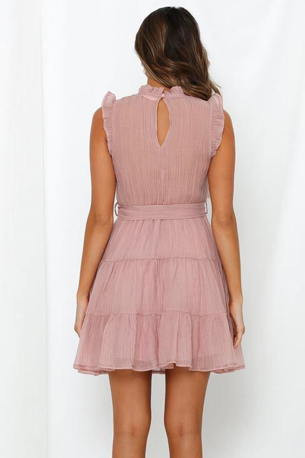 Pink Tiered Ruffled Sleeveless Mini Dress