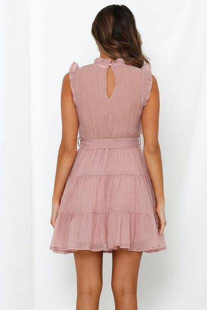 Pink Tiered Ruffled Sleeveless Mini Dress