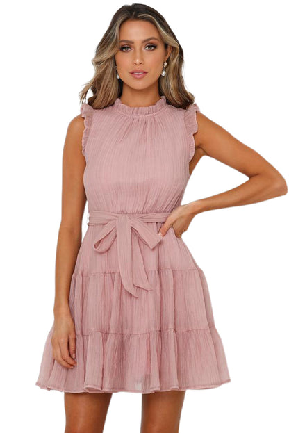 Pink Tiered Ruffled Sleeveless Mini Dress