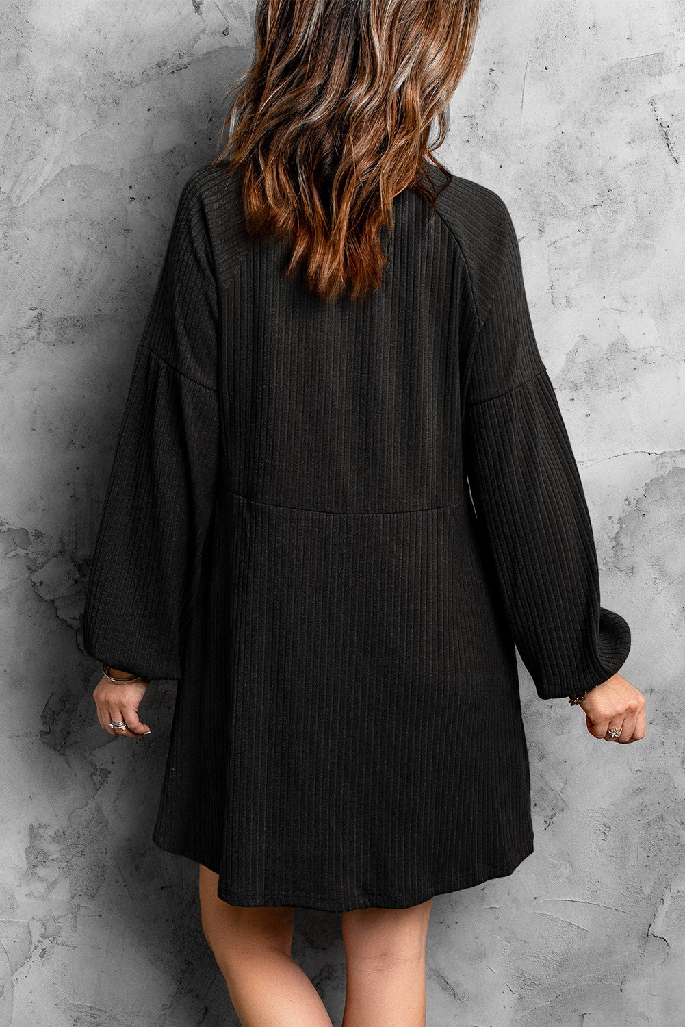 Black Empire Waist Ribbed Knit Dress