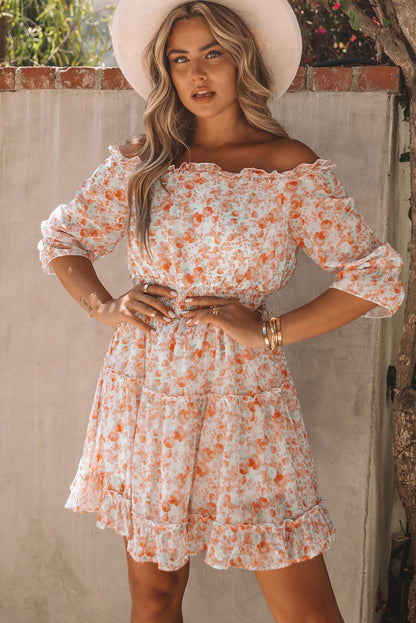 Off Shoulder Ruffled Floral Dress