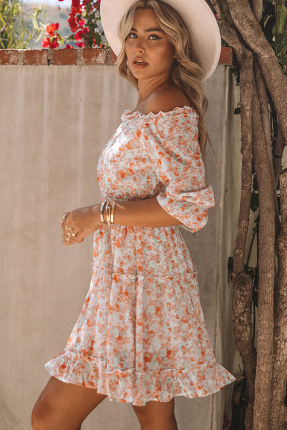 Off Shoulder Ruffled Floral Dress