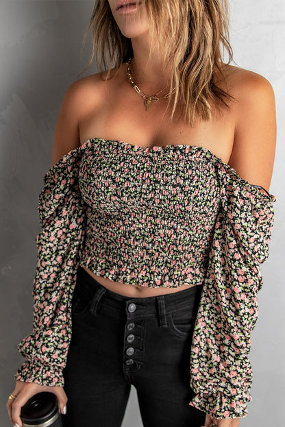 Puff Sleeve Floral Smocked Crop Top