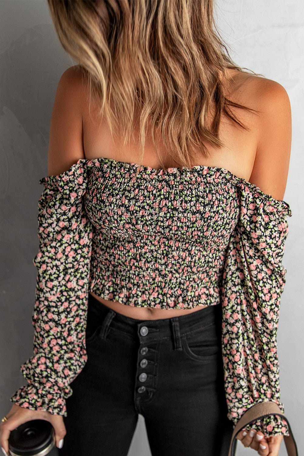 Puff Sleeve Floral Smocked Crop Top