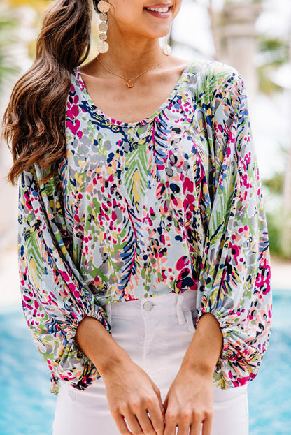 Floral Print Puffy Sleeve Loose Blouse