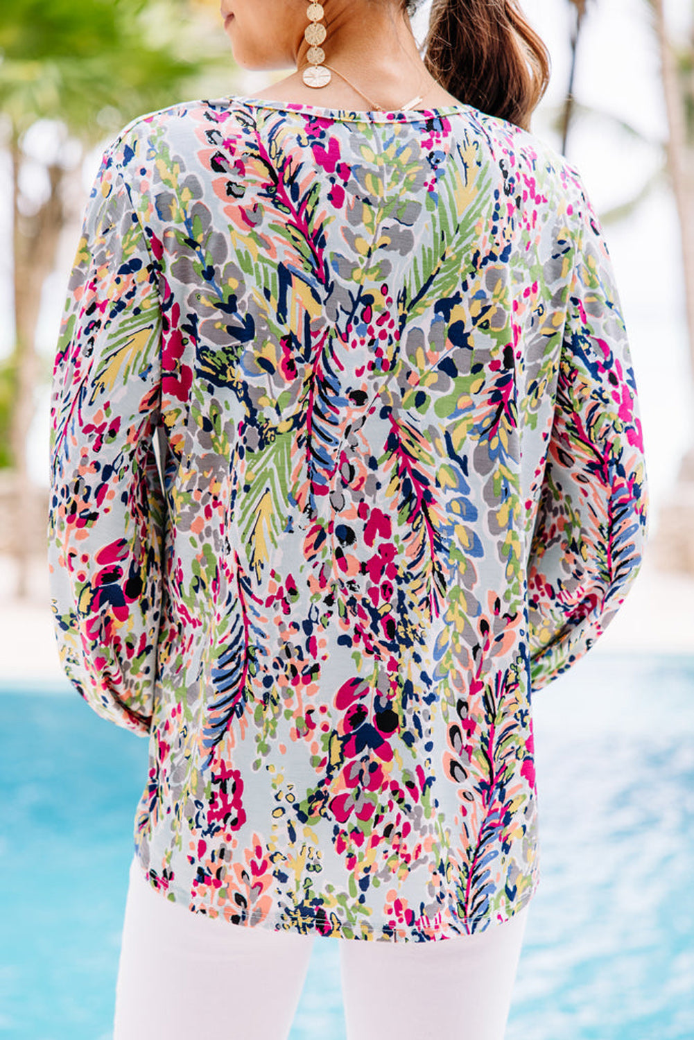 Floral Print Puffy Sleeve Loose Blouse