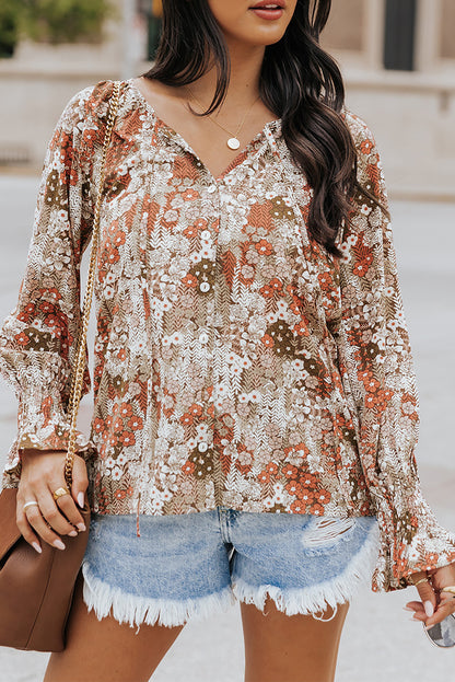 Floral Print Split Neck Blouse