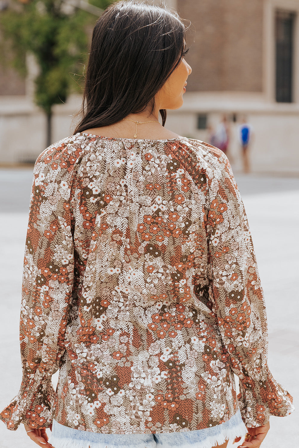 Floral Print Split Neck Blouse