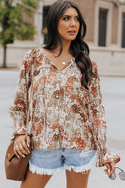 Floral Print Split Neck Blouse