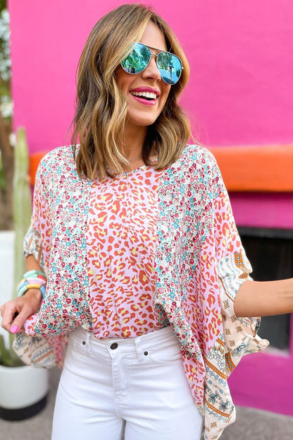 Animal Floral Mix Print Cape Top