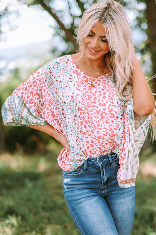 Animal Floral Mix Print Cape Top