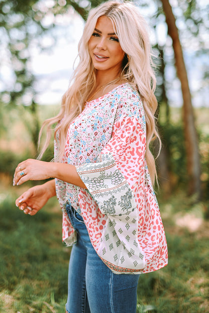 Animal Floral Mix Print Cape Top