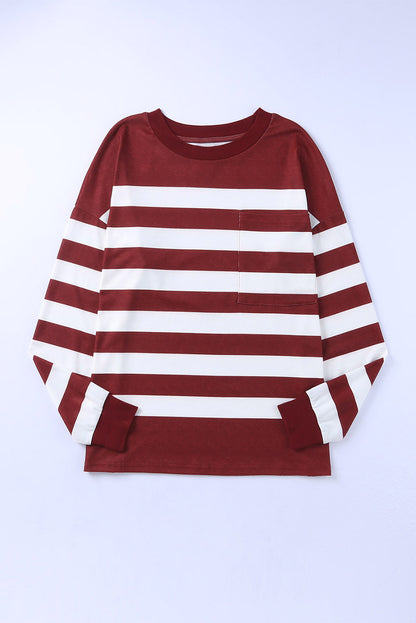 Striped Front Pocket Long Sleeve Top