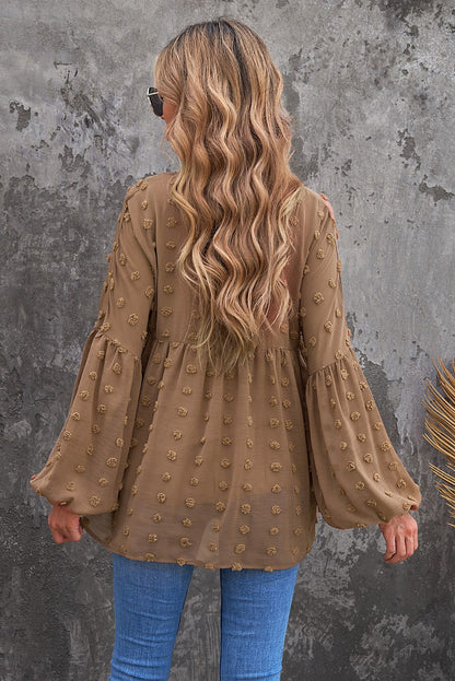 Swiss Dot Balloon Sleeve Loose Blouse