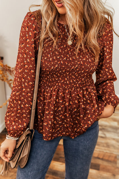 Floral Smocked Peplum Blouse