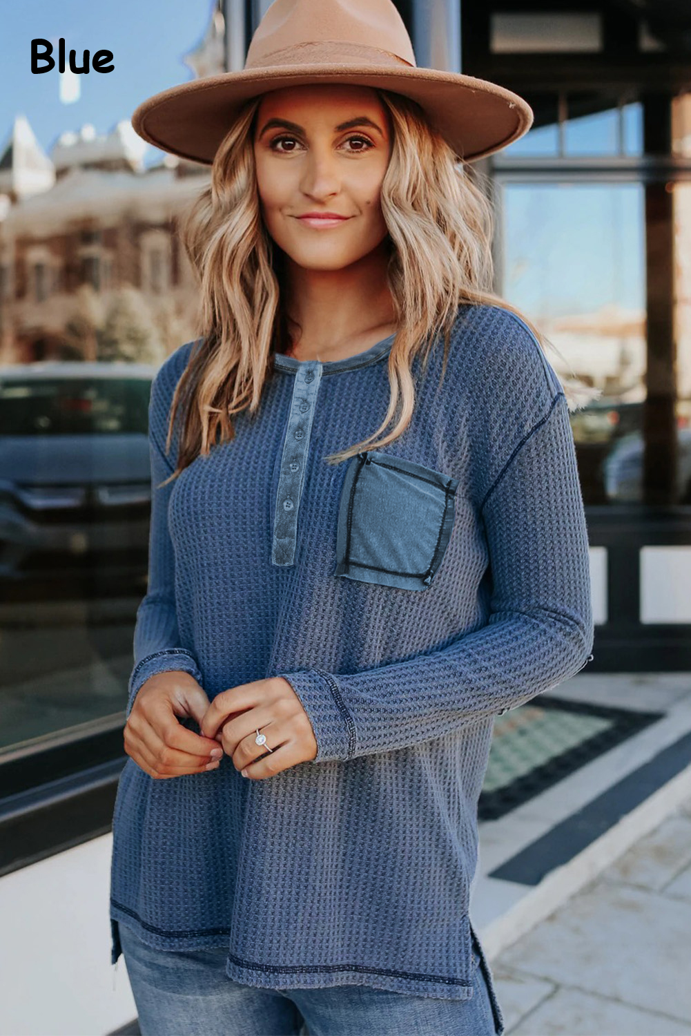 Waffle Knit Long Sleeve Top | 3 Colors|