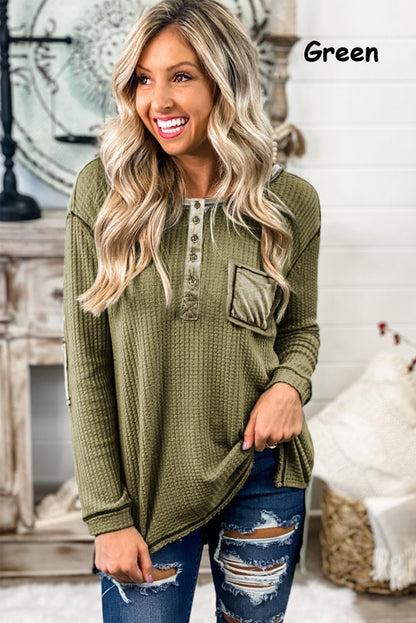 Waffle Knit Long Sleeve Top | 3 Colors|