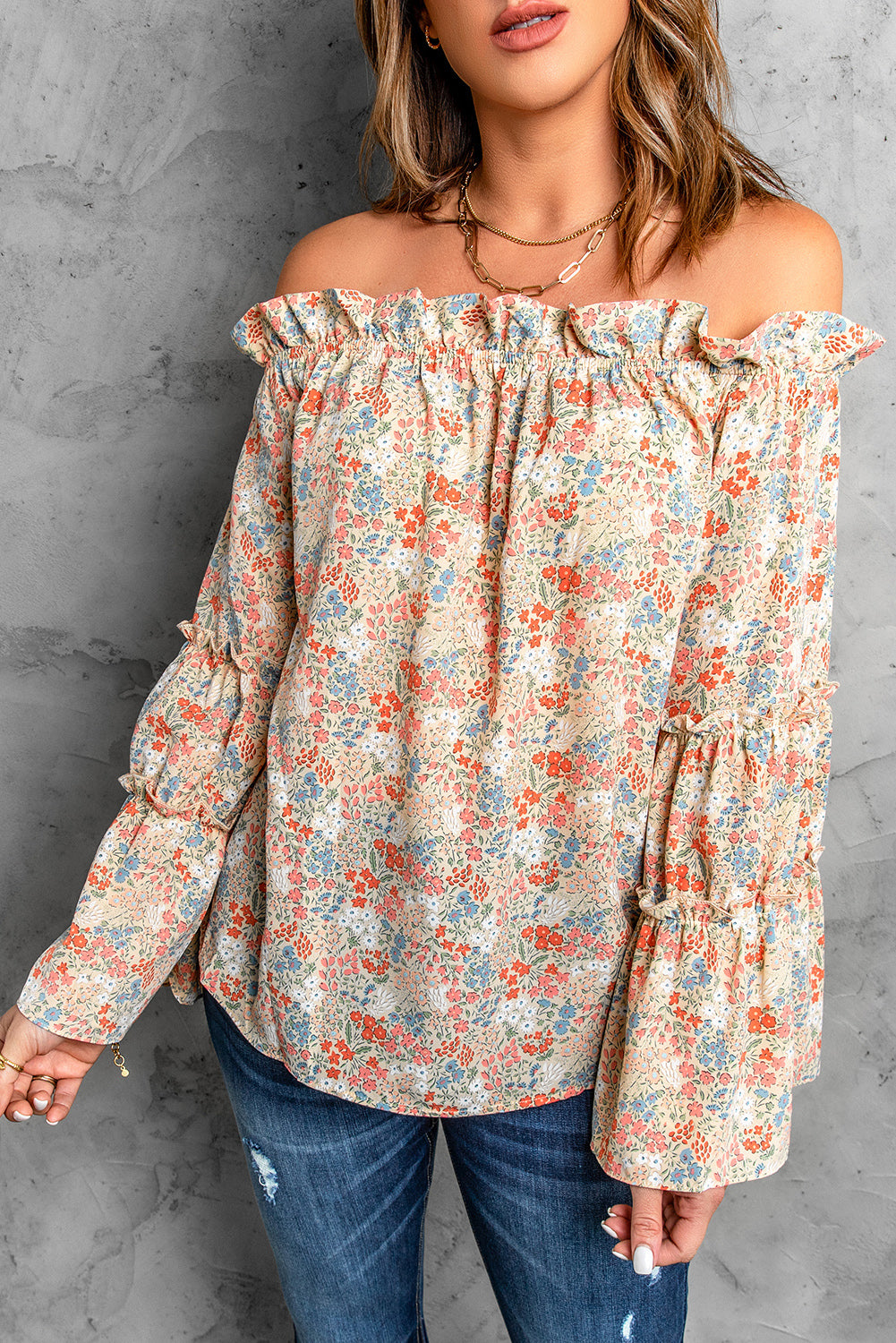 Floral Off Shoulder Bell Sleeve Blouse