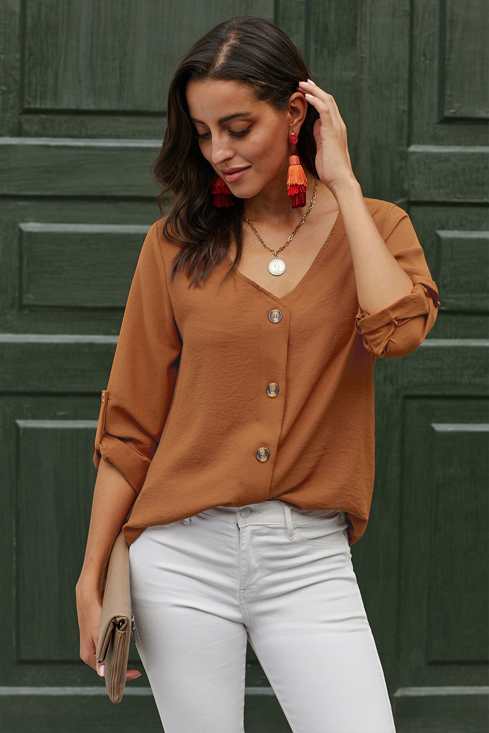 V Neck Button Up Blouse | 2 Colors |