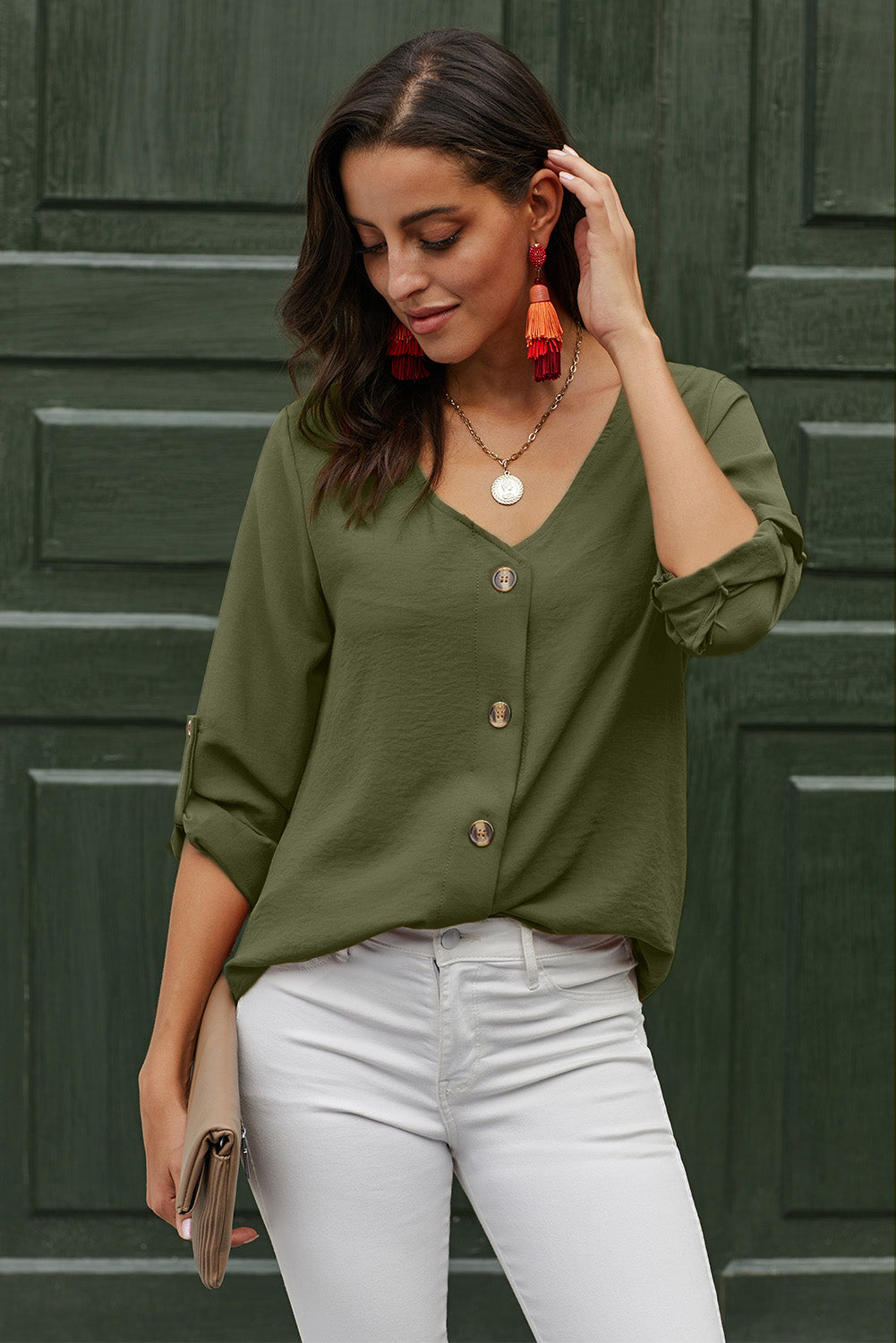 V Neck Button Up Blouse | 2 Colors |