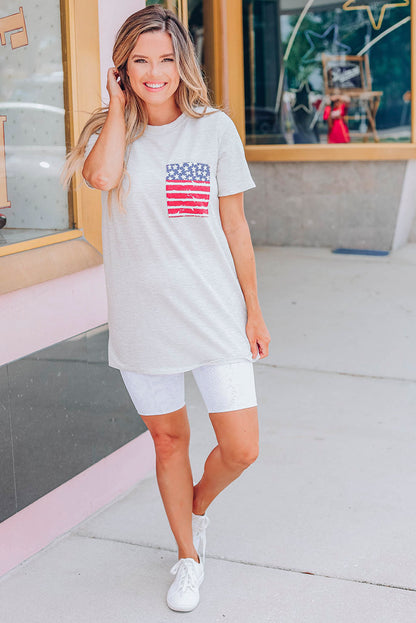 Gray Stripes American Flag Chest Pocket T Shirt