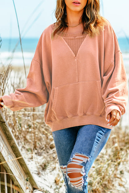 Drop Shoulder Sweatshirt with Kangaroo Pocket