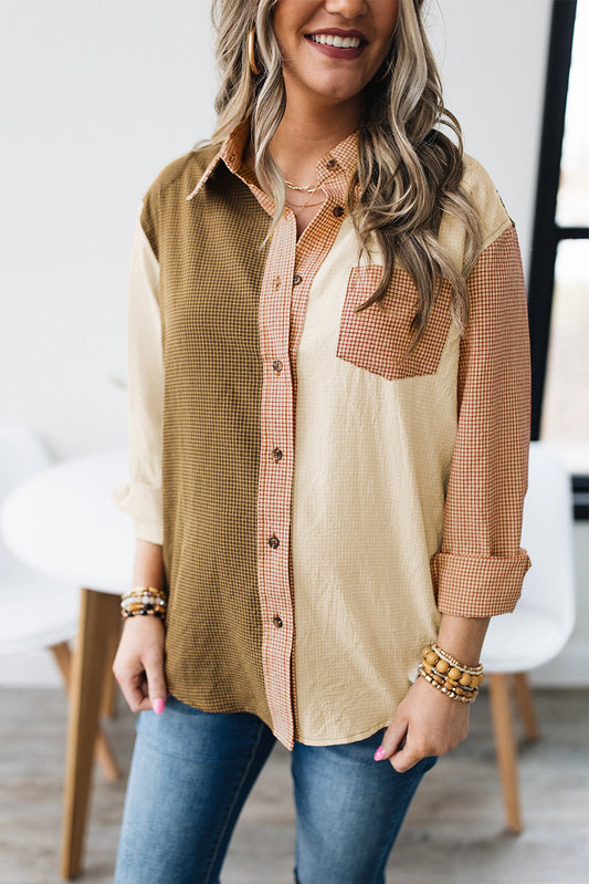 Patch Pocket Plaid Colorblock Shirt